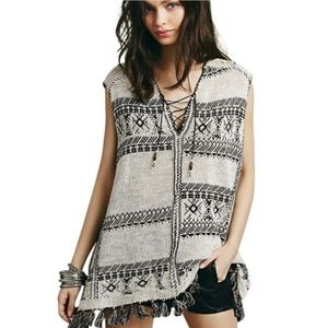 Free People Knit Linen Boho Tunic Vest Size S